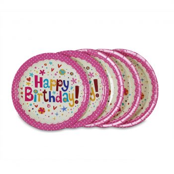 จานกระดาษ-สีชมพูลายจุด-Happy-birthday-2