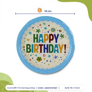 จานกระดาษ-สีฟ้าลายจุด-Happy-birthday