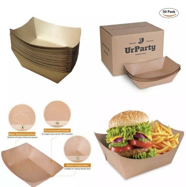 Urparty 250 Premium Brown Disposable Paper Food Serving Tray 1